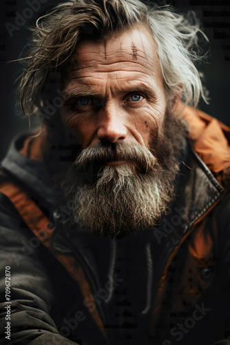 Intense portrait of a rugged bearded man Generative AI image photo