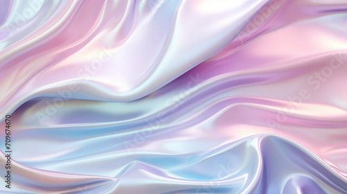 Elegant wavy holographic satin fabric with a smooth pastel color gradient.