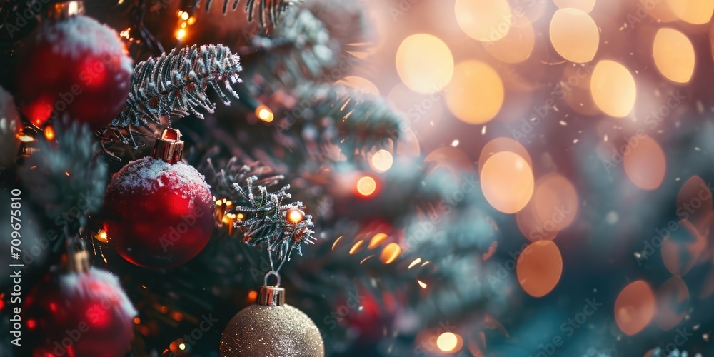 A detailed view of a Christmas ornament hanging on a tree. Perfect for holiday-themed designs and decorations A detailed view of a Christmas ornament hanging on a tree. Perfect for holiday-themed designs and decorations