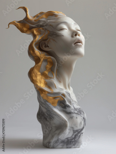 abstract bust of a woman in marble and gold - generative ai