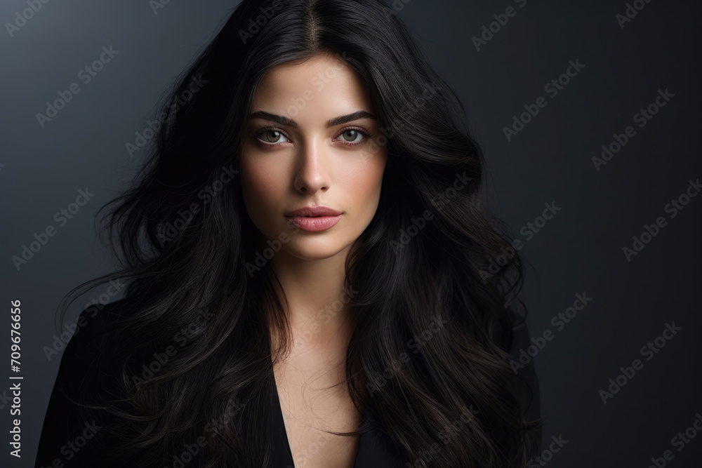 Beautiful brunette woman on a gray background Beautiful brunette woman on a gray background
