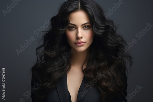 Beautiful brunette woman on a gray background