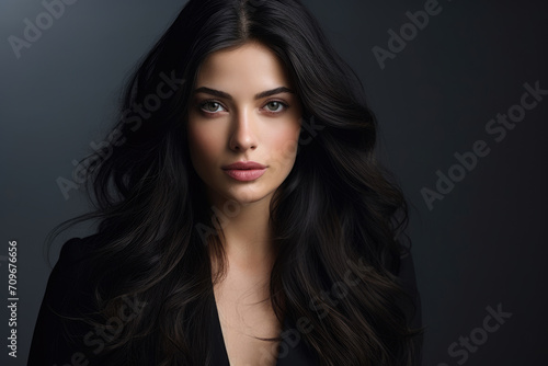 Beautiful brunette woman on a gray background