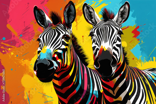 colorful zebras in pop art style
