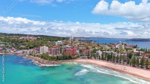 Sydney, Australia: Aerial view of iconic Manly Beach, famous surf beach in capital city of Australian state of New South Wales and most populous city in Australia photo