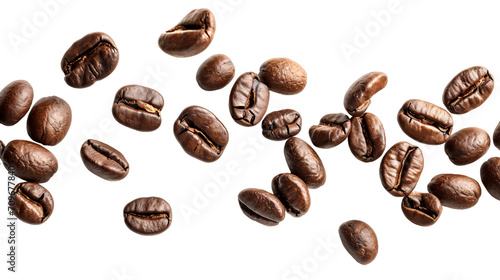 a roasted coffee bean on the air isolated on a transparent background, a falling coffee bean png, International Coffee Day concept © graphicbeezstock