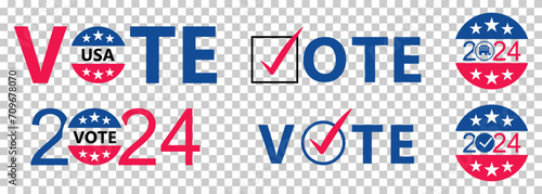 Presidental election 2024 vote. Patriotic american elements. Vector illustration isolated on transparent background photo
