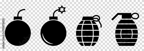 Grenade icons. Bomb symbols. Vector illustration isolated on transparent background photo