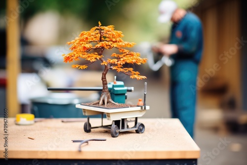 bonsai cultivator shaping a miniature maple photo