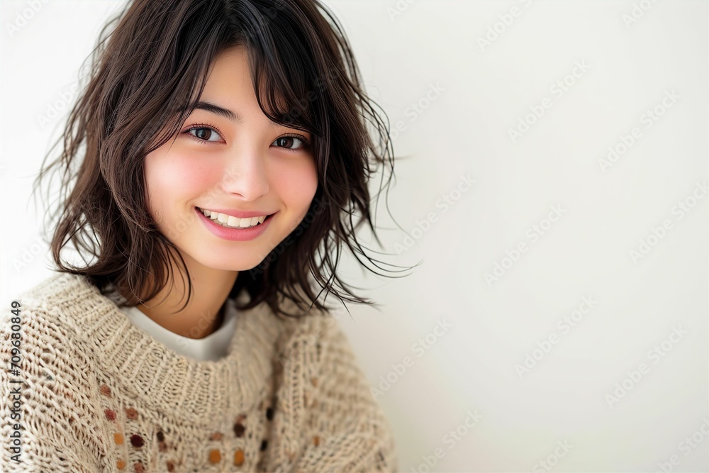 セーターを着た日本人女性のポートレート(美容・婚活・結婚・バレンタイン) セーターを着た日本人女性のポートレート(美容・婚活・結婚・バレンタイン)