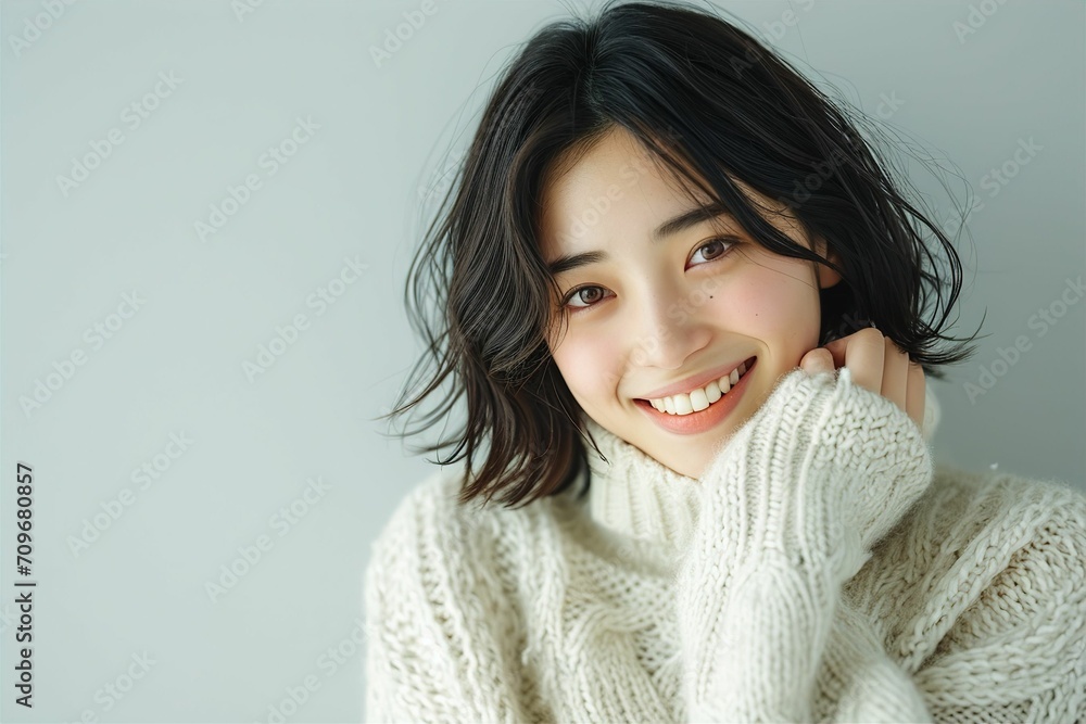 セーターを着た日本人女性のポートレート(美容・婚活・結婚・バレンタイン) セーターを着た日本人女性のポートレート(美容・婚活・結婚・バレンタイン)