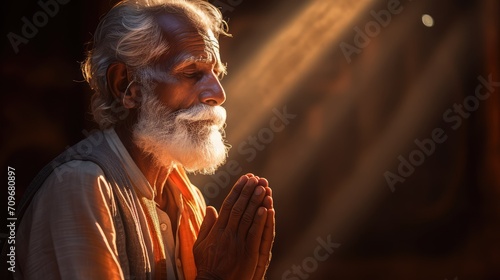 Religious Elderly Man in Devotional Prayer at Dusk