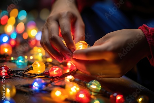 Hands making a DIY ornament  surrounded by a colorful array.