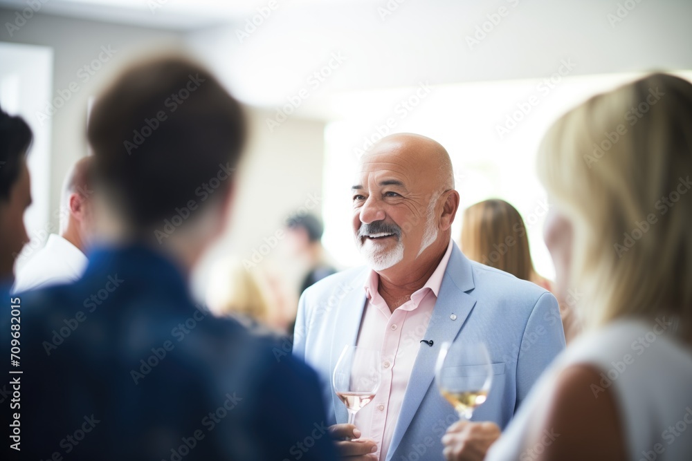 Obraz premium wine expert discussing with guests at a wine tasting event, wine glasses in the frame