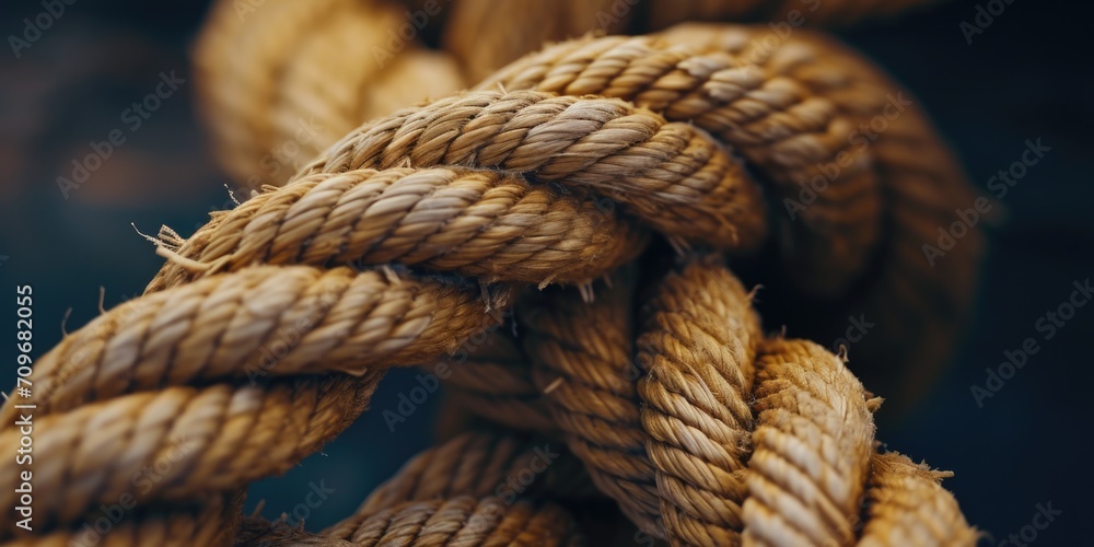 A detailed close-up of a knot tied in a rope. This versatile image can be used to depict concepts such as strength, security, and teamwork. A detailed close-up of a knot tied in a rope. This versatile image can be used to depict concepts such as strength, security, and teamwork.