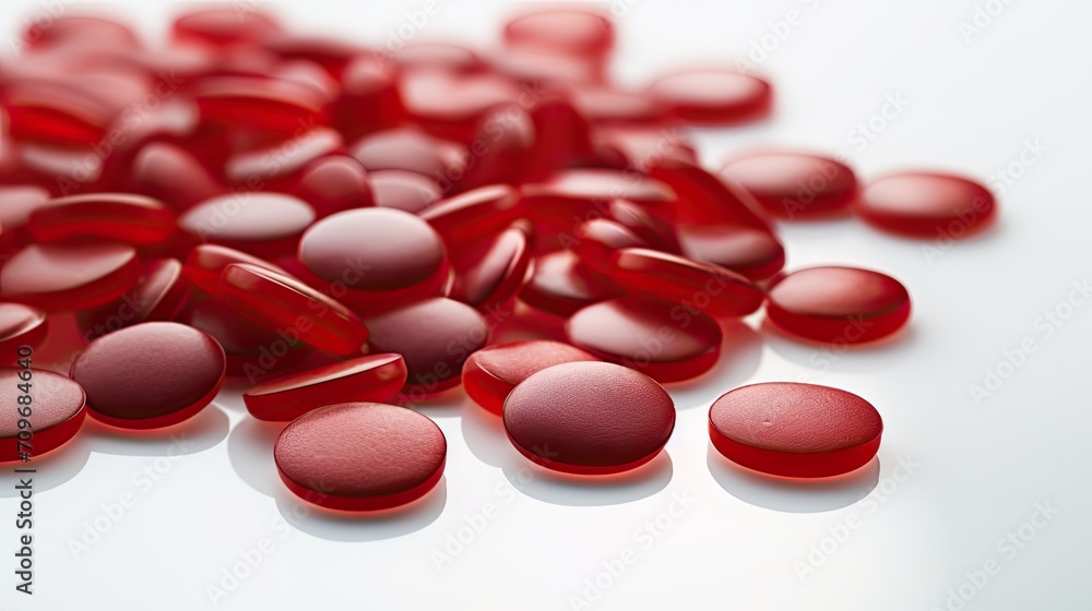 A close-up of shiny red candy pieces arranged on a clean white background, symbolizing sweetness, indulgence, and confectionery. Ideal for themes related to snacks, desserts, and sweet treats. A close-up of shiny red candy pieces arranged on a clean white background, symbolizing sweetness, indulgence, and confectionery. Ideal for themes related to snacks, desserts, and sweet treats.