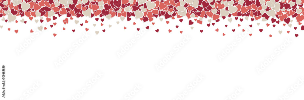 Ensemble de cœurs qui volent - Bannière pour fêter la Saint-Valentin et l'amour - Cœur - Rouge, rose et beige - Illustration vectorielle pour les messages d'amour - Couple, relation, romance