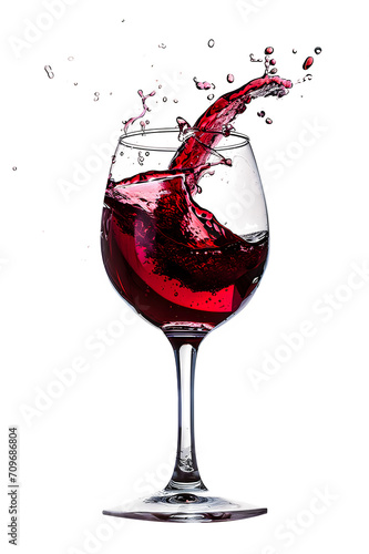 Elegant Wine Glass with Red Wine Splash Isolated on transparent Background
