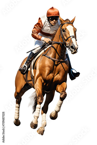 Dynamic Jockey Riding Energetic Horse Isolated on transparent Background