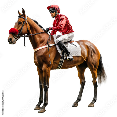 Majestic Jockey on Standing Horse Isolated on transparent Background