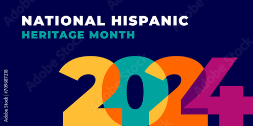 Hispanic heritage month 2024. Vector web banner, poster, card for social media, networks. Greeting with national Hispanic heritage month text, ornament on blue background. Logo 2024.