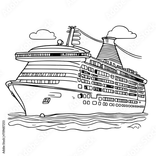 Cruise Ship SVG Black and White Illustration Art Generative AI.