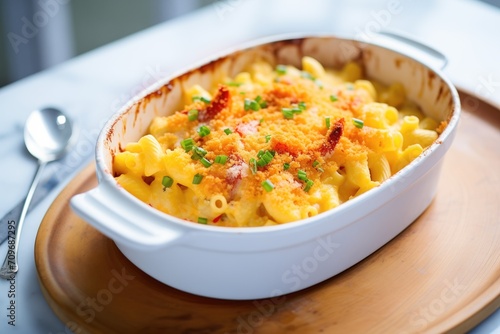 lobster macaroni and cheese in a baking dish
