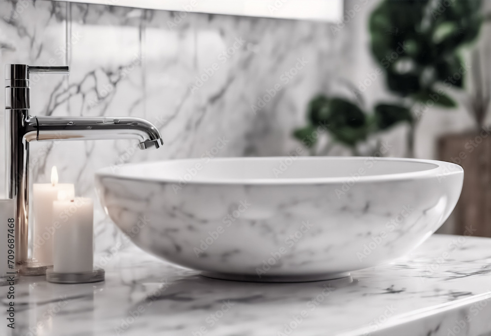 Design Pulito- Tavolo in Marmo Bianco nell'Interno del Bagno