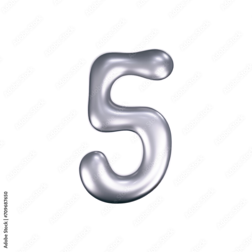 3d chrome liquid number 5 in y2k style isolated. Render of 3d metal inflated figures with glossy silver effect. 3d vector y2k typography digit 3d chrome liquid number 5 in y2k style isolated. Render of 3d metal inflated figures with glossy silver effect. 3d vector y2k typography digit