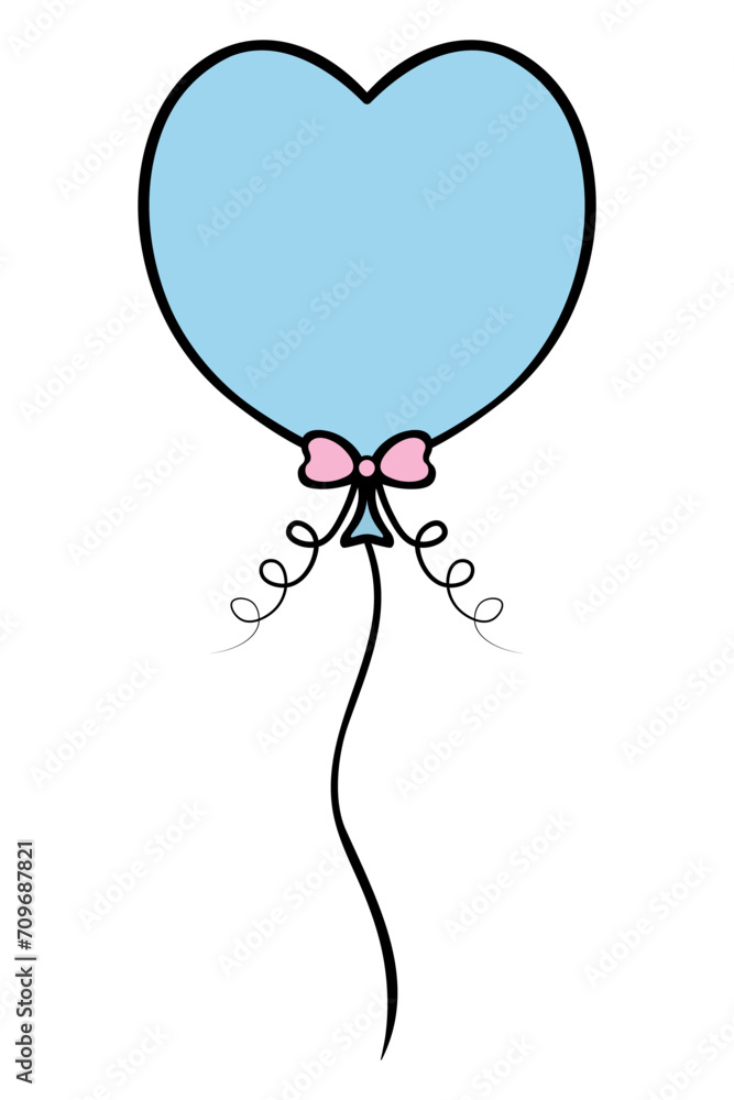 Balloon in the shape of a heart. A blue foil balloon is tied with a pink bow. Cartoon style. Color vector illustration. Nice decoration for the holiday. Isolated background. Idea for web design Balloon in the shape of a heart. A blue foil balloon is tied with a pink bow. Cartoon style. Color vector illustration. Nice decoration for the holiday. Isolated background. Idea for web design