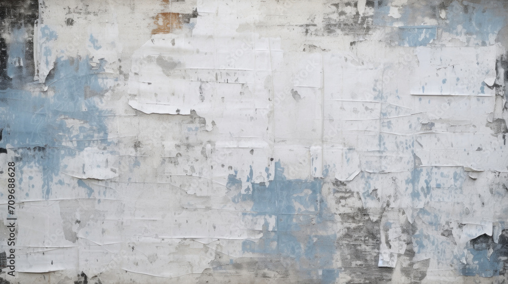 Obraz premium Aged urban wall with peeling blue paint, creating a textured grunge background.