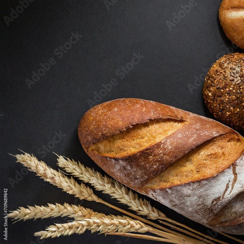 Contrasting Flavors: Fresh Bread on Dark Canvas with Copy Space
