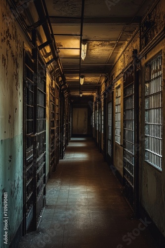 Wallpaper Mural A long hallway with a single light hanging from the ceiling. Perfect for adding a sense of mystery or anticipation. Use this image to create a suspenseful atmosphere in your designs Torontodigital.ca