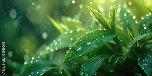 A detailed close-up view of a plant with water droplets. This image captures the beauty of nature and the refreshing essence of water.