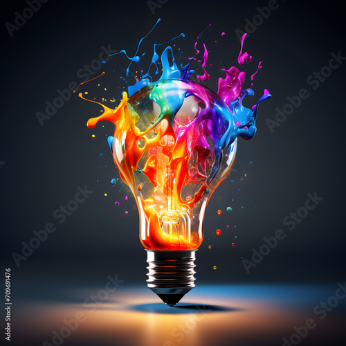 Illuminating Ideas: Lamp Symbolizing Creativity with a Burst of Colorful Inspiration - Generative AI