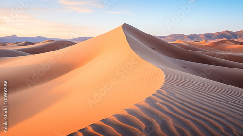 Majestic Sand Dunes Bathed in Sunset Hues. Generative Ai