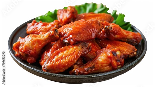 A bowl of chicken wings with sauce and lettuce. Perfect for a delicious appetizer or game day snack
