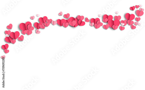 Illustration. Transparent PNG. Beautiful background with pink origami hearts, Valentine's day celebration concept. Template, place for inscription, postcard, brochure, website design.