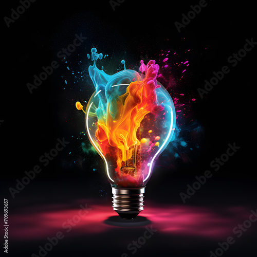 Illuminating Ideas: Lamp Symbolizing Creativity with a Burst of Colorful Inspiration - Generative AI
