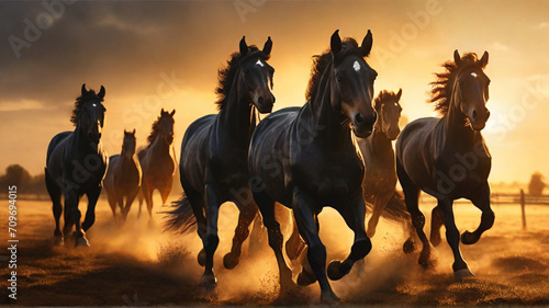 horse running in the sunset (golden hour) photo