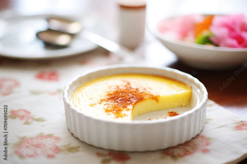 flan with fresh vanilla bean specks, focused on details flan with fresh vanilla bean specks, focused on details