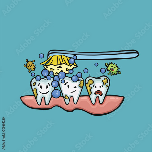 cleaning teeth and gums dental infection oral hygiene, vector