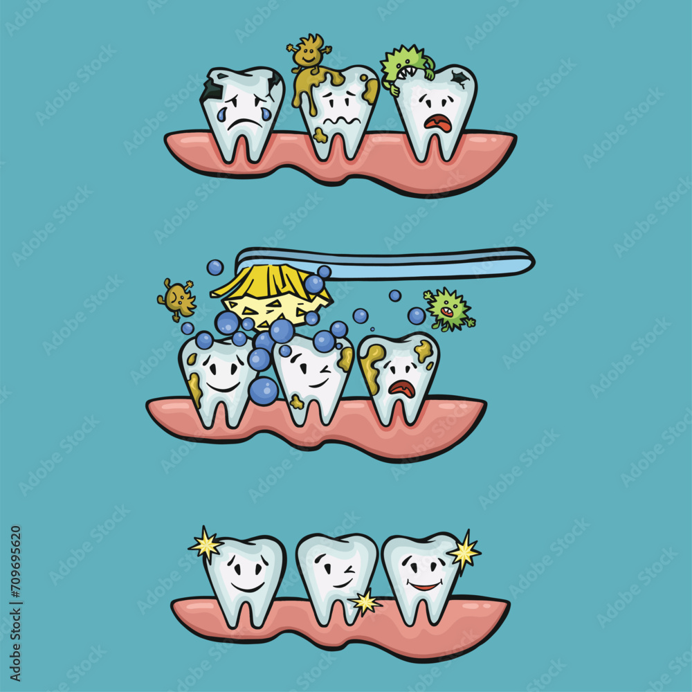 set for cleaning teeth and gums oral hygiene, vector set for cleaning teeth and gums oral hygiene, vector