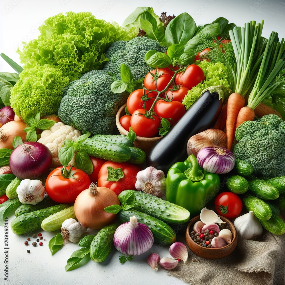 Fresh vegetables from the garden on a white background