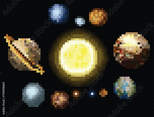The pixel space with planets of the solar system
