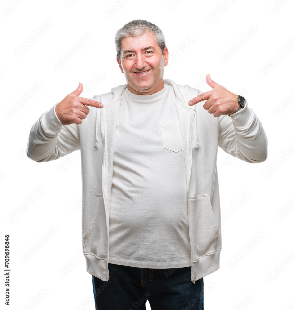 Handsome senior man wearing sport clothes over isolated background looking confident with smile on face, pointing oneself with fingers proud and happy. Handsome senior man wearing sport clothes over isolated background looking confident with smile on face, pointing oneself with fingers proud and happy.