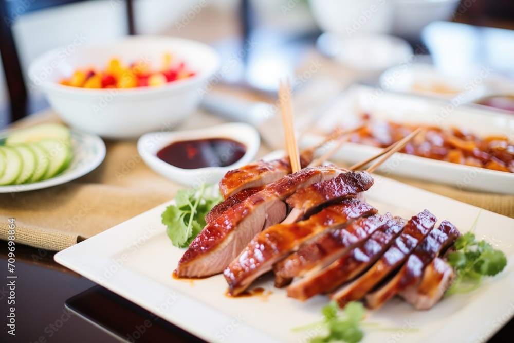 carved peking duck pieces with hoisin sauce carved peking duck pieces with hoisin sauce