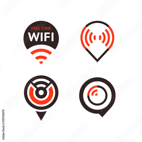 Wifi signal internet symbol set icons, the wireless and free wifi hotspot, wi-fi zone connect, vector illustration