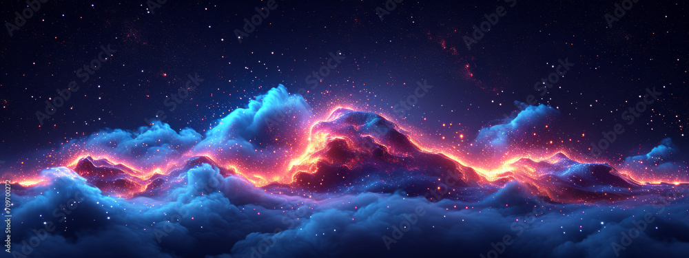 Celestial Symphony, An Enchanting Tapestry of Majestic Clouds and Dazzling Starry Canopies