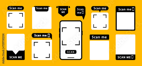 Set of QR codes with inscription scan me with smartphone. Scan qr code icon. Qr code for payment, mobile app and identification. Vector illustration.
